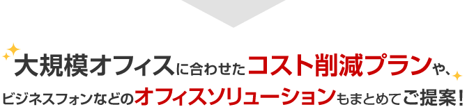 大規模オフィスに合わせたコスト削減プランや、ビジネスフォンなどのオフィスソリューションもまとめてご提案！