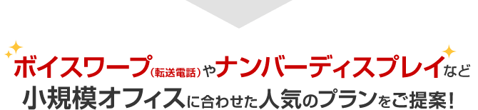 ボイスワープ（転送電話）やナンバーディスプレイなど小規模オフィスに合わせた人気のプランをご提案！