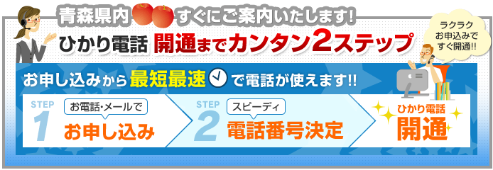 青森県内でのひかり電話開通まで簡単2ステップ