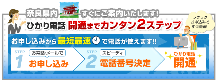 奈良県内でのひかり電話開通まで簡単2ステップ