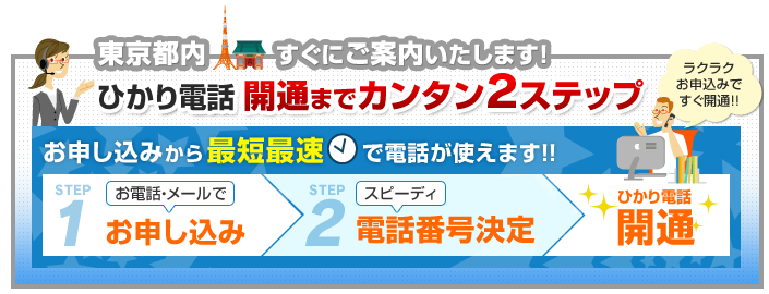 東京都内でのひかり電話開通まで簡単2ステップ