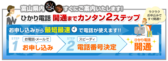 富山県内でのひかり電話開通まで簡単2ステップ