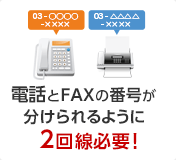 電話とFAXの番号が分けられるように2回線必要！